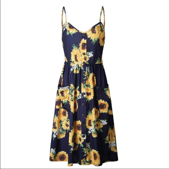 Black dress with sunflower print  Drc130 - Picture 3 of 5